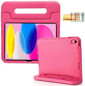 Kids Case for iPad 10th Generation (2022), iPad 11" A16 2025 Case with Pencil Holder, Techcircle Handle Stand Lightweight EVA Foam Bumper Protective Rugged Drop Protection Child Proof Cover, Rose