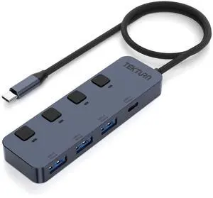 TEKTURN 4-Port USB-C Hub (10Gbps) with On/Off Switches, 1 USB-C & 3 USB-A Ports, Compatible with MacBook, iMac, iPad Pro, iPhone 16 Pro, Samsung S25 Ultra, iOS, Android & Windows