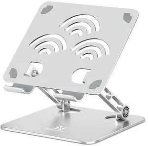 ToBeoneer Adjustable Tablet Stand for Desk, Premium Aluminum Holder for iPads, Tablets, Kindles, Switch, Phones, and All Devices up to 14 Inches. Portable and Foldable Silver, Plus Size