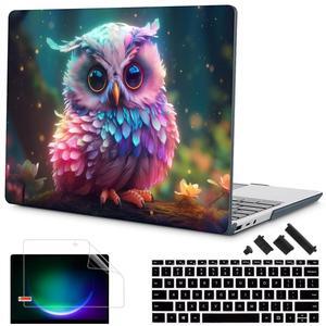 Tuiklol Case for 12.4 Inch Microsoft Surface Laptop Go 3/2 / 1 2023-2020 Releases, Plastic Hard Shell Case with Screen Protector and Keyborad Cover +Dust Plugs Model 2013/1943,Rainbow owl