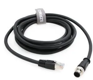 SZRMCC M12 A Code 8 Pin Male to RJ45 Ethernet Cable Cat6 Gigabit Shielded Waterproof Sensor Actuator Network Cable for Cognex in-Sight 7000 DMR-300 Industrial Camera Vision Sensors (Black 3m)