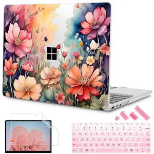 Tuiklol Case for 12.4 Inch Microsoft Surface Laptop Go 3/2 / 1 2023-2020 Releases, Plastic Hard Shell Case with Screen Protector and Keyborad Cover +Dust Plugs Model 2013/1943,Ilustration Flowers