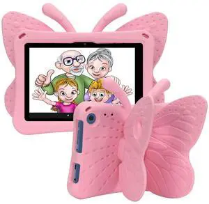 Butterfly Fire HD 8 2022 2020 Tablet Case for Kids, Tading Kid Proof EVA Foam Protective Stand Cover Compatible with Fire HD 8/8 Plus 10th/ 12th Generation 8 Inch Tablets - Pink