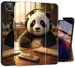 Tuiklol for iPad Pro 13 inch 2025 2024 Release M5/M4 Chip - Built in Pencil Holder Ultra Retina Slim Protective Stand Back Cover with Smart Trifold Stand Auto Wake/Sleep, Cute Panda