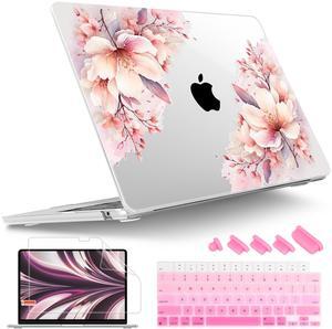 Tuiklol for M4 MacBook Air 13.6 inch Case 2025-2022 Release M2 Chip Model A3240 A3113 A2681, Plastic Hard Shell Cover for MacBook Air 13.6 Liquid Retina Display with Touch ID, Pink Big Flower