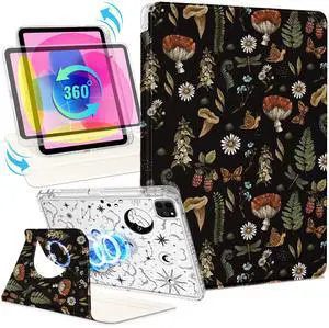 Shorogyt for iPad Air 13 Inch M3 2025 & M2 2024 /for i Pad Pro 12.9 inch (3/4/5/6th Gen) for Magnetic Stand for Women - Cute Design 360 Degree Rotating Covers Girls with Pencil Holder, Mushroom