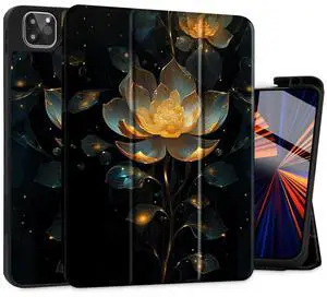 Tuiklol Case for iPad Pro 13 inch Generation 7th 2024 Release M4 Chip - Built in Support Pencil 2 / USB-C, Slim Protective Stand Back Cover with Smart Trifold Stand Auto Wake/Sleep,Lotus Flower