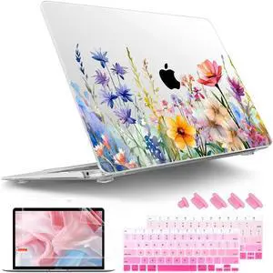 Tuiklol for MacBook Air 13 inch 2021-2018 Release M1 A2337/A2179/A1932 with Retina Display Touch ID,Hard Shell Case and Keyboard Cover for MacBook Air 13.3'' Cover,Colorful folwer