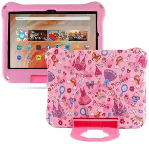 Simicoo Kindle Fire HD 10 Tablet Case for Kids Boy Girl Princess Light EVA Foam Shockproof Kids Case with Stand Handle Kid-Proof for Fire HD 10 10.1 11th 13th Gen 2021 2023 Kid Pink