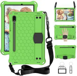 Bumper Case for Samsung Galaxy Tab S9 FE/S9/S8/S7 11", Techcircle Shockproof [Elastic Hand Strap] Stand EVA Foam Protective Case w/Shoulder Strap Kids Cover for Tab S7/S8/S9 SM-T870/X700, Green