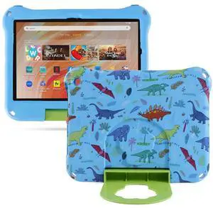 Simicoo Kindle Fire HD 8 Tablet Case for Kids Boy Girl,Dinosaur Fire HD 8 2024 Light EVA Foam Shockproof Kids Case with Stand Handle Kid-Proof for Fire HD 8 10th 12th Gen 2020 2022 Kid (Blue)