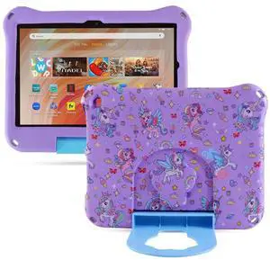 Simicoo Fire HD 10 Kids Tablet Case for Kids Boy Girl,Fire HD 10 Plus 10.1 11th 13th Generation 2023 2021 Cute Unicorn Light EVA Foam Shockproof Kid-Proof Kid-Friendly Case with Stand Handle (Purple)