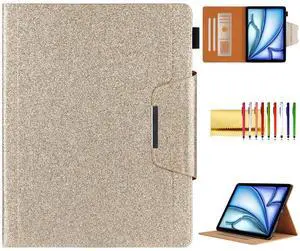 Glitter Case for iPad Pro 11 1st-4th Generation & iPad Air 11" M2/M3 & Air 4th/5th Gen, Techcircle Folio Stand Smooth Soft TPU Back Smart Cover with Pencil Holder & Card Pocket, Shiny Gold