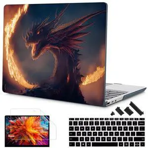 Tuiklol Case for 13.5 Inch Microsoft Surface Laptop 5/4/3 Releases with Metal Palm Rest, Hard Shell Case with Screen Protector and Keyboard Cover +Dust Plugs Model 1951/1868,Fire Dragon