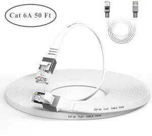 (Cat 8 15 Ft + Cat 6a 50 Ft) Ethernet Cable,Durable Flat Internet Network LAN Cable with Slim High Speed Gigabit Computer Wire with RJ45 Connectors, White