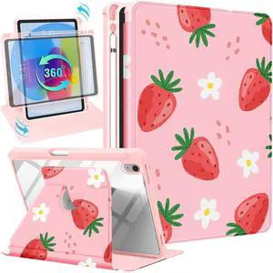 Uppuppy for iPad A16 Case - for iPad 10th Generation Case 10.9 Inch Kids Girls Women Cute Strawberry Girly Pretty Kawaii Floral Rotating Stand Folio Tablet Cover for Apple 10/11 2025