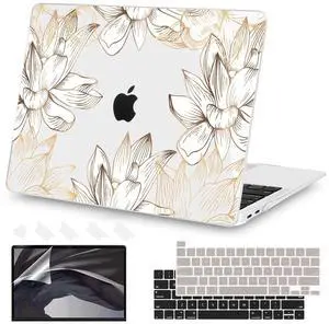 Teryeefi Compatible with MacBook Pro 13 inch Case M2 M1 2024, 2023, 2022-2016(A2251 A2289 A2159 A1989 A1708 A1706 with Touch Bar, Plastic Hard Shell Cover for 13" MacBook Pro, W-Gold Flower Line