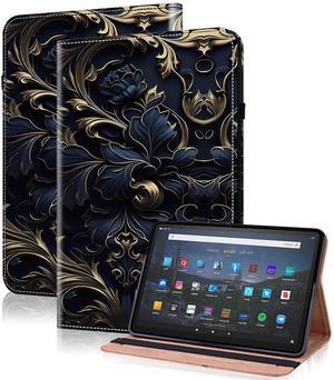 Case for Kindle Fire HD 10 & 10 Plus Tablet (13th/11th Generation, 2023/2021 Release) 10.1" - PU Leather Flip Case with Elastic Band & Card Slots/Holder, Multi-Angle Stand Cover - Blue Flower