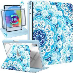 Uppuppy for iPad A16 Case - for iPad 10th Generation Case 10.9 Inch Women Cute Girls Girly Pretty Teens Blue Flower Unique Aesthetic Design Rotating Stand Folio Tablet Cover for Apple 10/11 2025