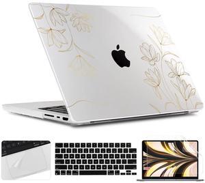 TWOLSKOO Compatible with M4 MacBook Pro 14 inch Case 2024-2021 Release Chip Models M4 M3 M2 M1 Pro Max, Plastic Hard Shell & Keyboard Cover & Trackpad Film & Screen Protector, Golden Floral