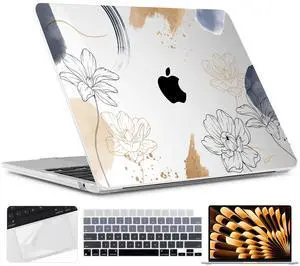 TWOLSKOO for MacBook Air 15 inch Case 2025 2024 2023 Release M4 A3241 M3 A3114 M2 A2941, Plastic Hard Shell & Screen Protector & Keyboard Cover & Trackpad Film, Florals X450