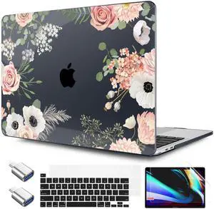 TWOLSKOO Compatible with MacBook Pro 13 inch Case 2023-2016 A2338 M2/M1 A2251 A2289 A2159 A1989 A1706, Plastic Hard Shell Cover & Keyboard Skin & Screen Protector, Rose Flower