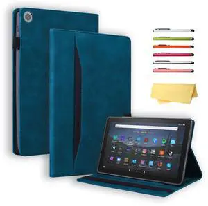UUcovers Fire HD 10 Case 9th/7th/5th Generation (2019/2017/2015) 10.1",Folio Stand Wallet with Pencil Holder Elastic Band Business Document Pocket [Auto Sleep/Wake] PU Leather Shockproof Cover, Blue