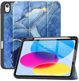 Soke Case for iPad (A16) 11th Generation 2025 11-inch, iPad 10th Generation 10.9 Inch (2022) with Pencil Holder, [Shockproof + Auto Sleep/Wake] Soft Back for iPad 11"/10.9" Cover, Ocean Marble