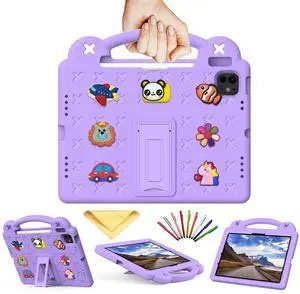 UUcovers for iPad Air 11 inch Kids Case M3/M2 (2025/2024) & iPad Pro 11 Inch M4 Case 2024 with Pencil Holder/Handle/Kickstand Cute DIY Soft Shockproof Stand Lightweight Tablet Cover, Light Purple Bear