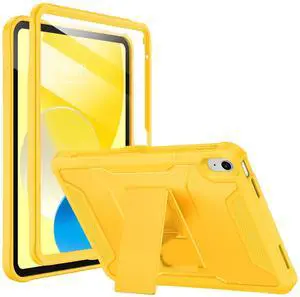Soke Case for iPad (A16) 11th Generation 11-inch 2025, iPad 10th Generation 10.9-inch 2022, with Built-in Screen Protector and Kickstand, Rugged Full Body Protective Cover - Yellow