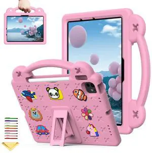 UUcovers for Apple iPad Air 11 inch Kids Case M3/M2 (2025/2024) Slim Folding Stand Cover with Pencil Holder/Handle/Kickstand Cute DIY Lightweight Cute Soft EVA Foam Shockproof Tablet Cover, Pink Bear