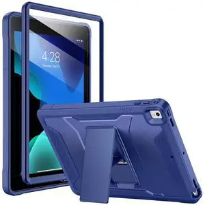 Soke Case for iPad 6th/5th Generation 9.7 Inch 2018/2017,with Built-in Screen Protector and Kickstand, Rugged Full-Body Heavy Duty Protective Cover for Apple iPad Air 2 /Pro 9.7 - Navy