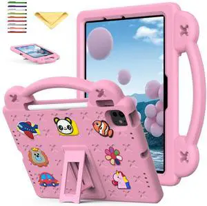 UUcovers Kids Case for iPad Pro 11 inch M4 (2024) 5th Gen with Pencil Holder/Kickstand/Handle Stand Lightweight Cute Soft EVA Shockproof Silicone Girl Boy Drop Protective Rugged Cover, Pink Bear