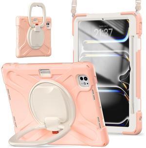 TSQQST iPad Pro 11 inch Case - 2024 5th Gen, Shockproof Protective Case with Pencil Holder & Screen Protector, 360deg Rotate Stand, Gold