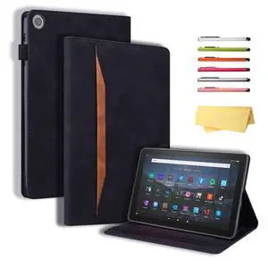 UUcovers Fire HD 10 Case 9th/7th/5th Generation (2019/2017/2015) 10.1",Folio Stand Wallet with Pencil Holder Elastic Band Business Document Pocket [Auto Sleep/Wake] PU Leather Shockproof Cover, Black