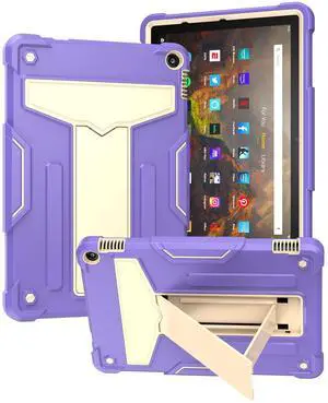 UUcovers Kindle Fire HD 10 & 10 Plus 10.1" Tablet Case (Only Fits 11th Generation, 2021 Release) with Kickstand Shockproof 3 in 1 Heavy Duty Rugged Hybrid Hard PC/Silicone Full Cover, Purple & Beige