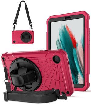 Stweap Case for Samsung Galaxy Tab A9 8.7 Inch 2023, 360deg Rotating Stand, Hand Strap&Shoulder Strap Case for Samsung A9 Tablet(SM-X110/X115/X117) (Rose Red)