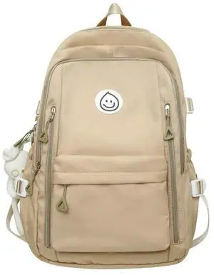 Preppy Backpack Smiling Face with Bunny Plush Cute Aesthetic Backpack Preppy Stuff Kawaii Accessories Korean College Style (Khaki,One Size)