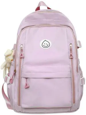 Preppy Backpack Smiling Face with Bunny Plush Cute Aesthetic Backpack Preppy Stuff Kawaii Accessories Korean College Style (Pink,One Size)