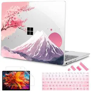 Tuiklol Case for 12.4 Inch Microsoft Surface Laptop Go 3/2 / 1 2023-2020 Releases, Plastic Hard Shell Case with Screen Protector and Keyborad Cover +Dust Plugs Model 2013/1943,Mountain and Tree
