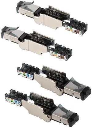 VARICONN Tool Free Shielded RJ45 Connectors Cat6A (4 Pack), STP Metal Shielded Field Termination plug, 22 to 26Awg, with locking kit (4pcs lock+1pc key)