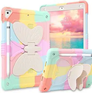 VENINGO iPad Air 2 & iPad 9.7 2017/2018 & iPad Pro 9.7 Case, iPad 5th/6th Generation Case, 2 in 1 Rugged Full Body Shockproof Protective Girls Women Tablet Cover with Stand Pen Holder, Colorful Pink
