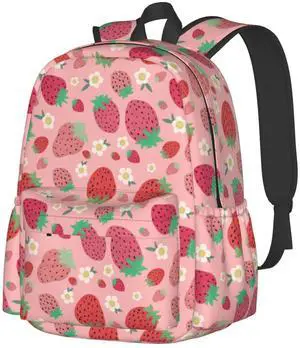 Strawberry Pink Backpack Bookbag For Girls Boys To School Lightweight Casual Laptop Backpacks Travel Daypack