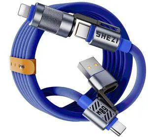 Vexipia 4 in 1 USB C Cable Lightning Cable,60W Fast Charging & Data Transfer,iPhone iPad Charger Cord with Lightning/Type C/USB A for iPhone 16/15/Macbook,IPad,5FT Blue [SHEZI Series]
