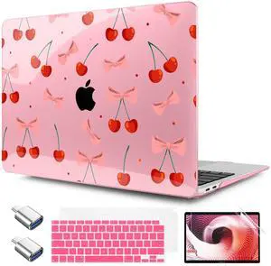 TWOLSKOO for MacBook Air 13.3 inch Case 2021 2020 2019 2018 Release M1 A2337 A2179 A1932 with Touch ID, Plastic Hard Shell Case & Keyboard Cover & Type C Adapter, Cute Cherry