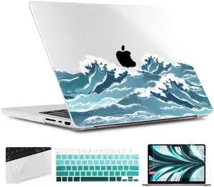 TWOLSKOO Compatible with MacBook Pro 14 inch Case 2023 2022 2021 Release M2 A2779 M1 A2442 Pro/Max Chip with Touch ID, Plastic Hard Shell Case & Keyboard Cover & Screen Protector, Ocean