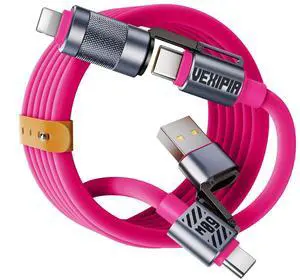 Vexipia 4 in 1 USB C Cable 60W 5FT Fast Charging & Data Transfer, Thicker Silicone Multi Charger Cord for iPhone iPad Charger Wire Combo with L/Type C/USB A for iPhone 16/15/Macbook (Pink)