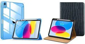 DTTOCASE iPad 10th Generation Clear Azure Case Bundle with Crocodile Leather Folio-Midnight Blue
