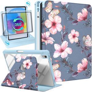 Uppuppy for iPad A16 Case - for iPad 10th Generation Case 10.9 Inch Women Girls Cute Flower Girly Butterfly Teens Pretty Kawaii Aesthetic Rotating Stand Folio Tablet Cover for Apple 10/11 2025