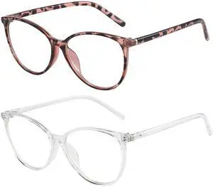 VIPBEST Blue Light Blocking Glasses for Women Men Round Cat Eye Womens Blue Light Glasses 2 Pack Transparent/Demi Pink